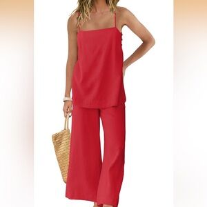 Red linen blend set